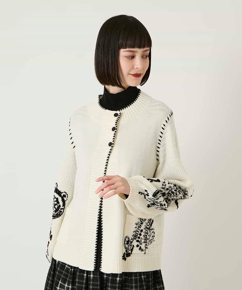 RLFAE56490 HIROKO BIS GRANDE(ヒロコ ビス グランデ) ペイズリー刺繍ニットカーディガン アイボリー