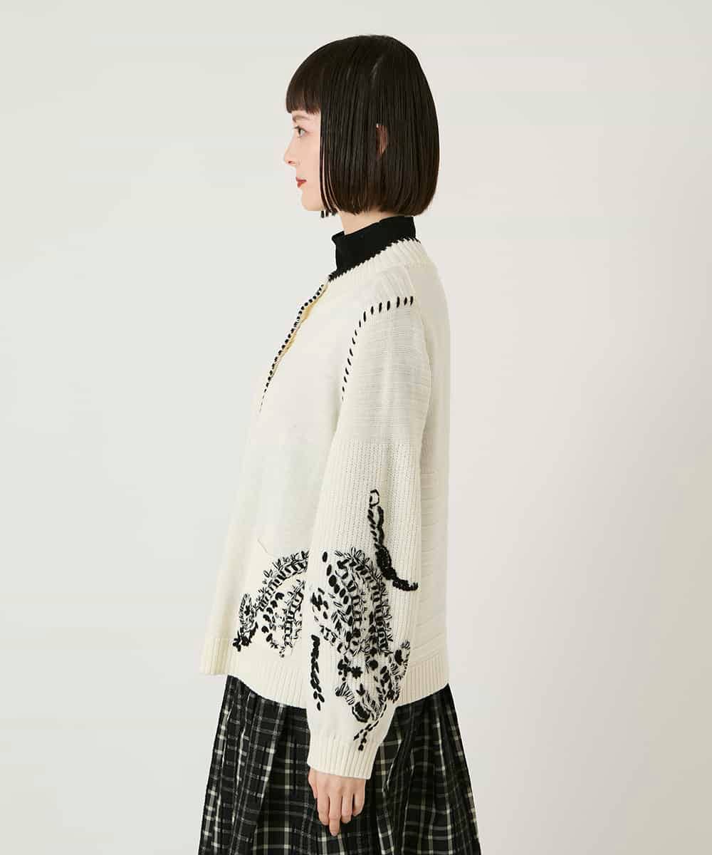 RLFAE56490 HIROKO BIS GRANDE(ヒロコ ビス グランデ) ペイズリー刺繍ニットカーディガン アイボリー