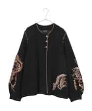 RLFAE56490 HIROKO BIS GRANDE(ヒロコ ビス グランデ) ペイズリー刺繍ニットカーディガン ブラック