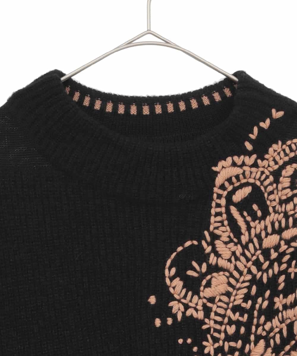 RLFAE57420 HIROKO BIS GRANDE(ヒロコ ビス グランデ) ペースリー刺繍ニットプルオーバー ブラック
