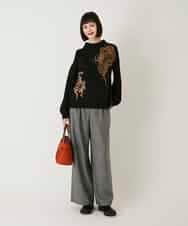 RLFAE57420 HIROKO BIS GRANDE(ヒロコ ビス グランデ) ペースリー刺繍ニットプルオーバー ブラック