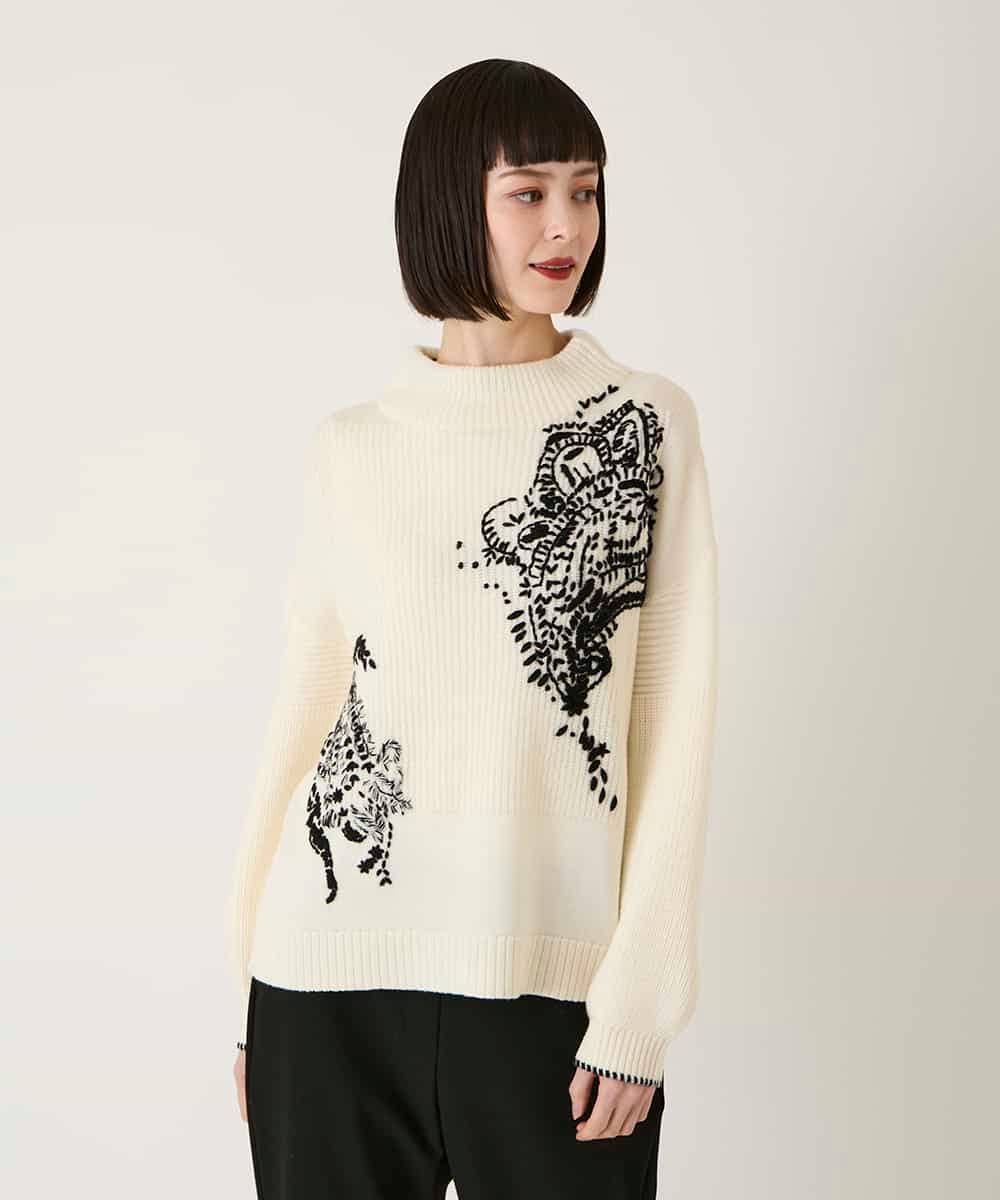 RLFAE57420 HIROKO BIS GRANDE(ヒロコ ビス グランデ) ペースリー刺繍ニットプルオーバー ブラック