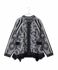 RLFAF60420 HIROKO BIS GRANDE(ヒロコ ビス グランデ) 【大きいサイズ】ロゴジャカードニットカーディガン ブラック