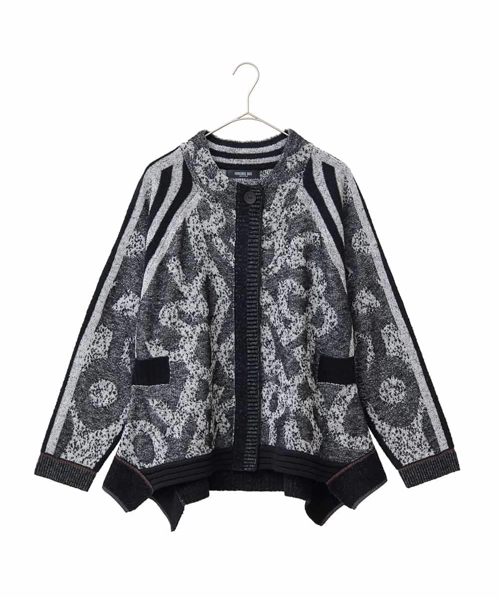 RLFAF60420 HIROKO BIS GRANDE(ヒロコ ビス グランデ) 【大きいサイズ】ロゴジャカードニットカーディガン ブラック