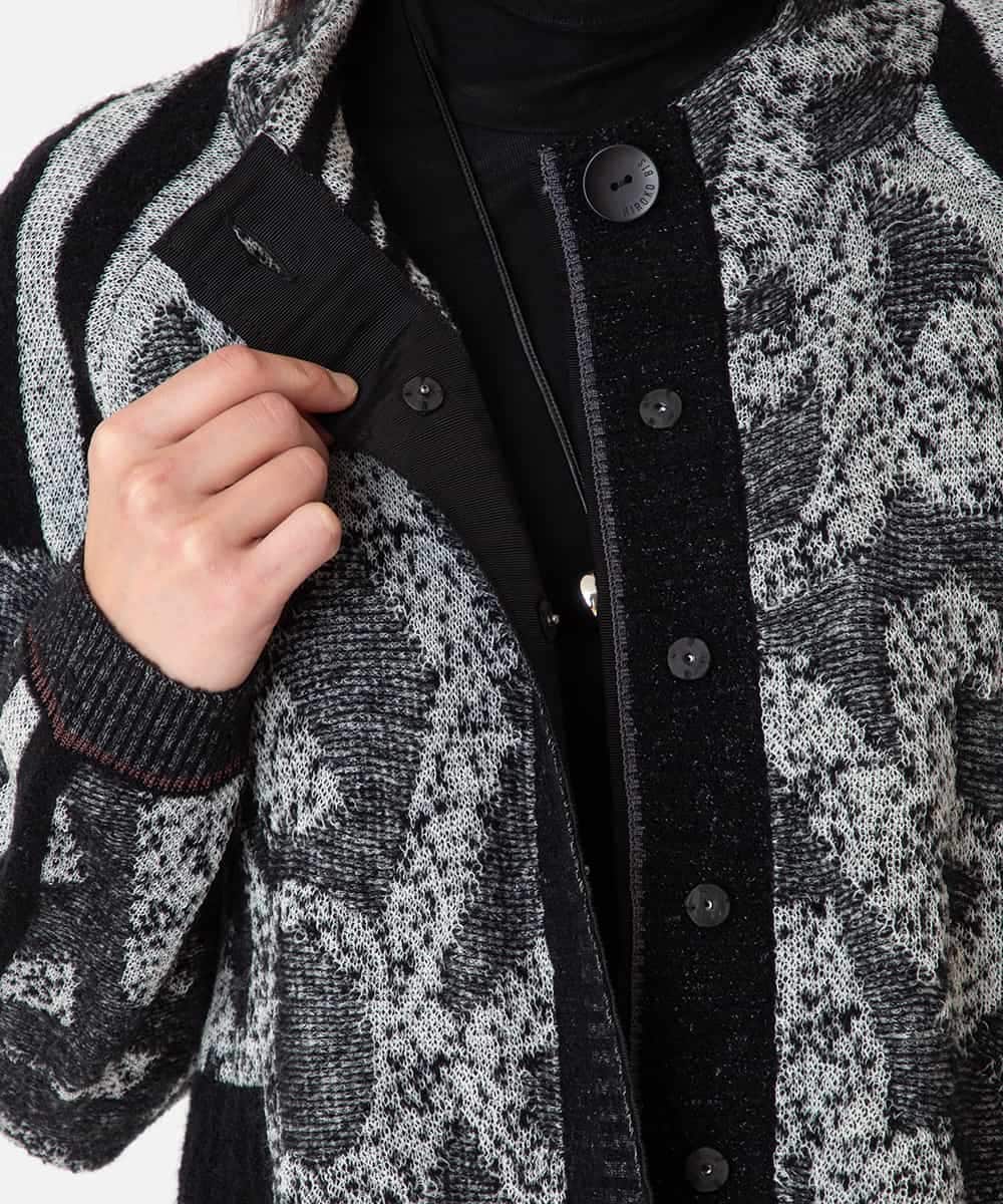 RLFAF60420 HIROKO BIS GRANDE(ヒロコ ビス グランデ) 【大きいサイズ】ロゴジャカードニットカーディガン ブラック