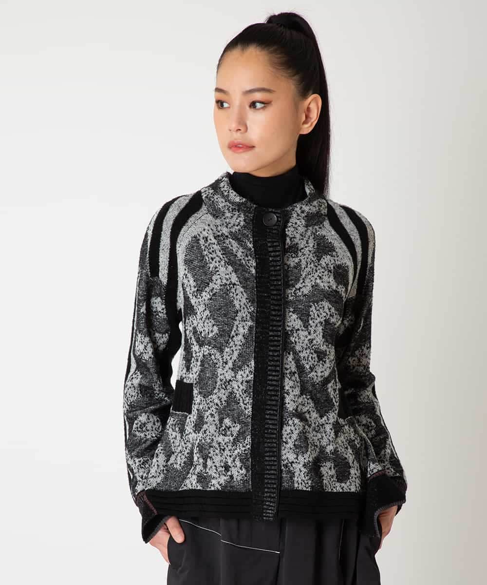 RLFAF60420 HIROKO BIS GRANDE(ヒロコ ビス グランデ) 【大きいサイズ】ロゴジャカードニットカーディガン ブラック