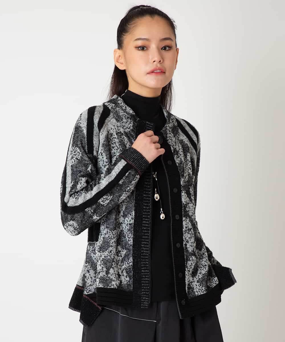 RLFAF60420 HIROKO BIS GRANDE(ヒロコ ビス グランデ) 【大きいサイズ】ロゴジャカードニットカーディガン ブラック