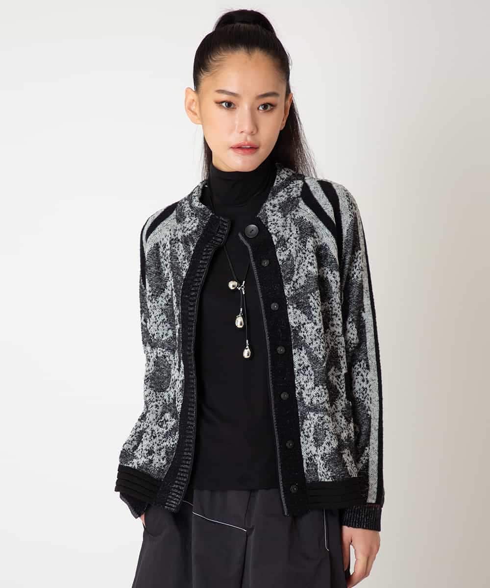 RLFAF60420 HIROKO BIS GRANDE(ヒロコ ビス グランデ) 【大きいサイズ】ロゴジャカードニットカーディガン ブラック