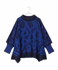 RLFAF61390 HIROKO BIS GRANDE(ヒロコ ビス グランデ) 【大きいサイズ】ロゴジャカードニットプルオーバー ブルー