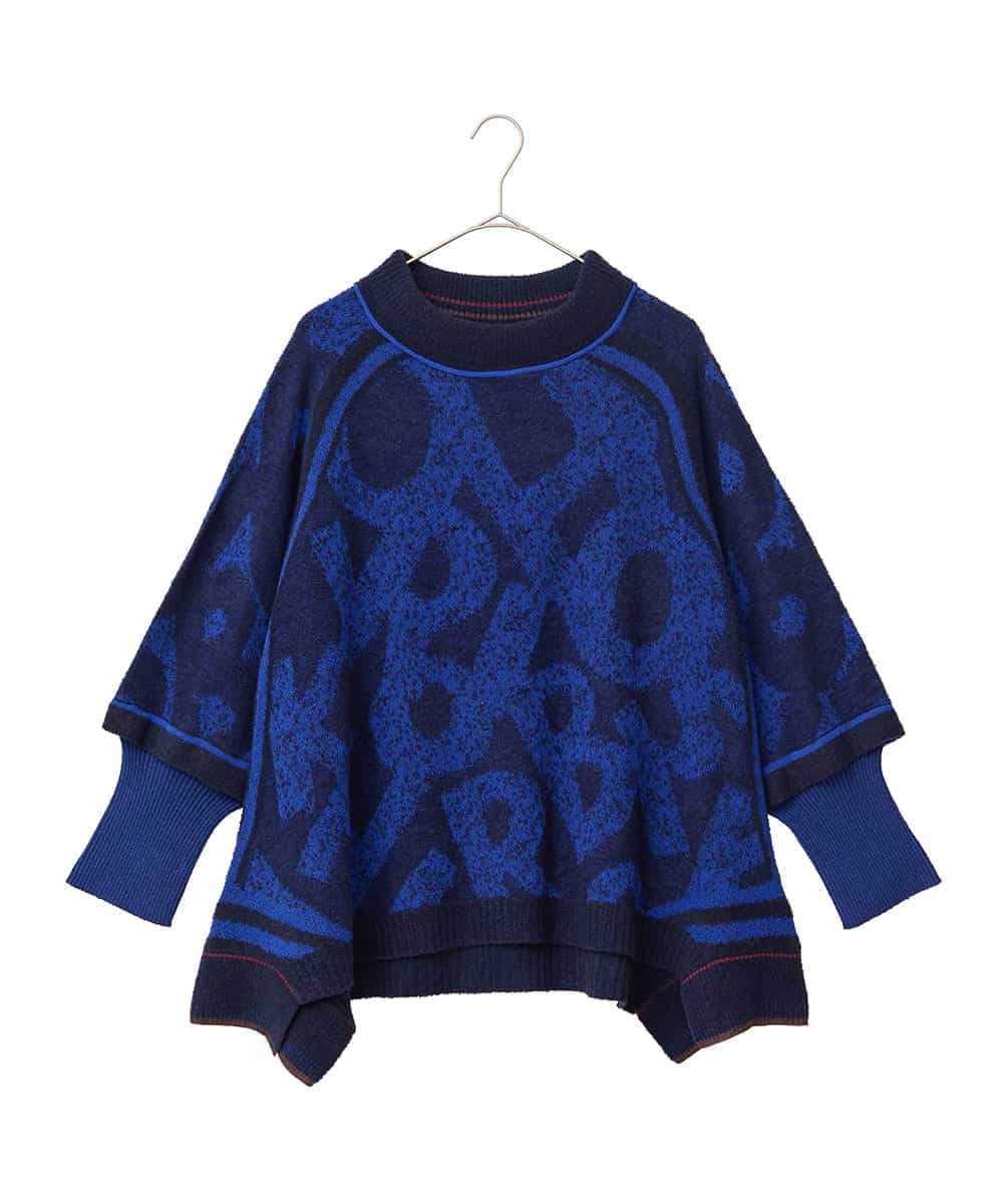 RLFAF61390 HIROKO BIS GRANDE(ヒロコ ビス グランデ) 【大きいサイズ】ロゴジャカードニットプルオーバー ブルー