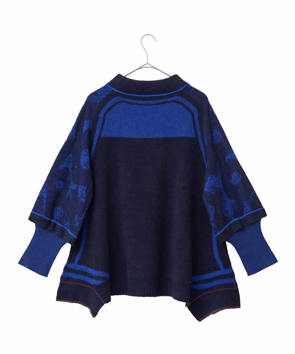 RLFAF61390 HIROKO BIS GRANDE(ヒロコ ビス グランデ) 【大きいサイズ】ロゴジャカードニットプルオーバー ブルー