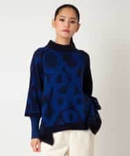 RLFAF61390 HIROKO BIS GRANDE(ヒロコ ビス グランデ) 【大きいサイズ】ロゴジャカードニットプルオーバー ブルー