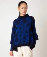 RLFAF61390 HIROKO BIS GRANDE(ヒロコ ビス グランデ) 【大きいサイズ】ロゴジャカードニットプルオーバー ブルー