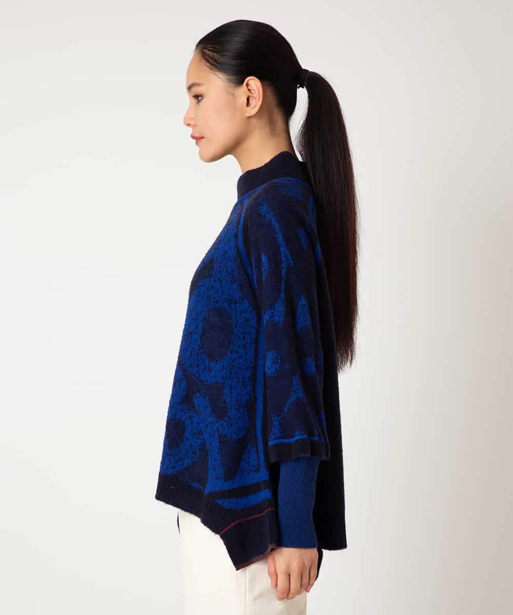 RLFAF61390 HIROKO BIS GRANDE(ヒロコ ビス グランデ) 【大きいサイズ】ロゴジャカードニットプルオーバー ブルー