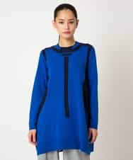 RLFAF65320 HIROKO BIS GRANDE(ヒロコ ビス グランデ) 【大きいサイズ】配色切り替えスパンコールニットチュニック ブルー