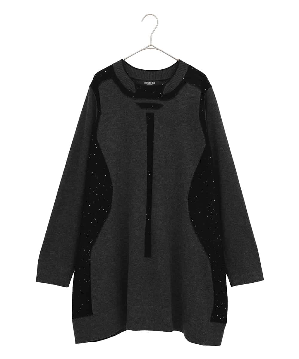 RLFAF65320 HIROKO BIS GRANDE 配色切り替えスパンコールニットチュニック