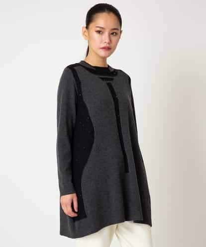 RLFAF65320 HIROKO BIS GRANDE 【大きいサイズ】配色切り替えスパンコールニットチュニック