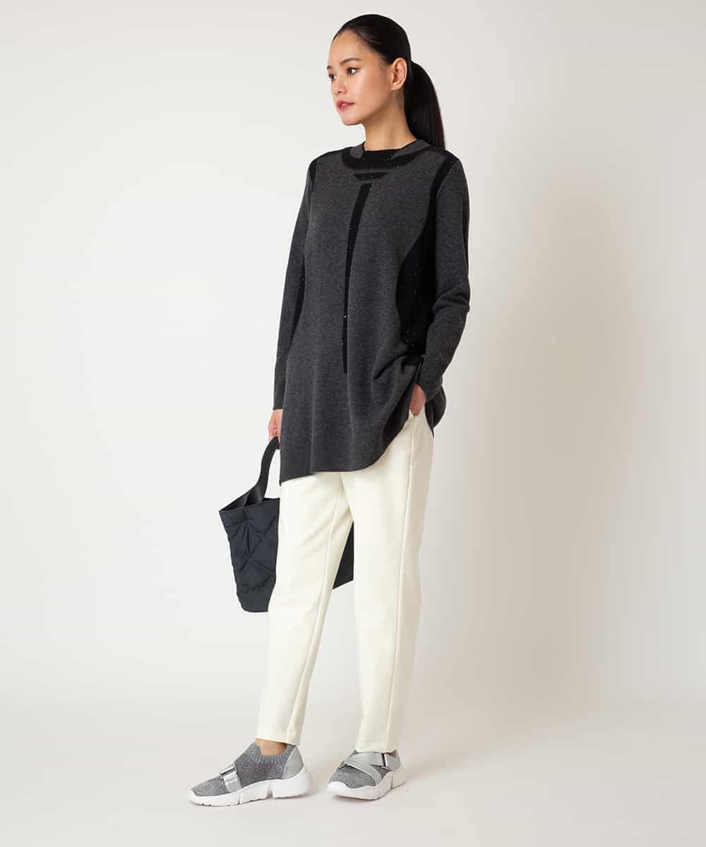 RLFAF65320 HIROKO BIS GRANDE(ヒロコ ビス グランデ) 【大きいサイズ】配色切り替えスパンコールニットチュニック グレー