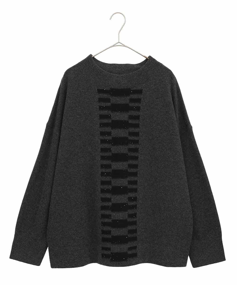 RLFAF66290 HIROKO BIS GRANDE 幾何柄モチーフスパンコールニットプルオーバー