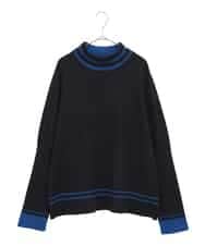 RLFAF67260 HIROKO BIS GRANDE(ヒロコ ビス グランデ) 【大きいサイズ】ボーダーネックスパンコールニットプルオーバー ブルー