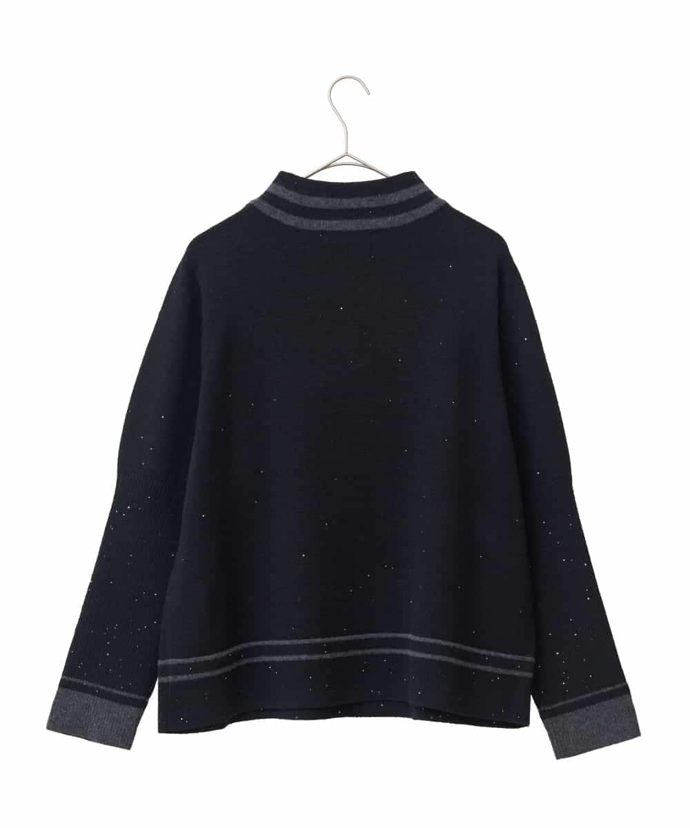 RLFAF67260 HIROKO BIS GRANDE(ヒロコ ビス グランデ) 【大きいサイズ】ボーダーネックスパンコールニットプルオーバー グレー