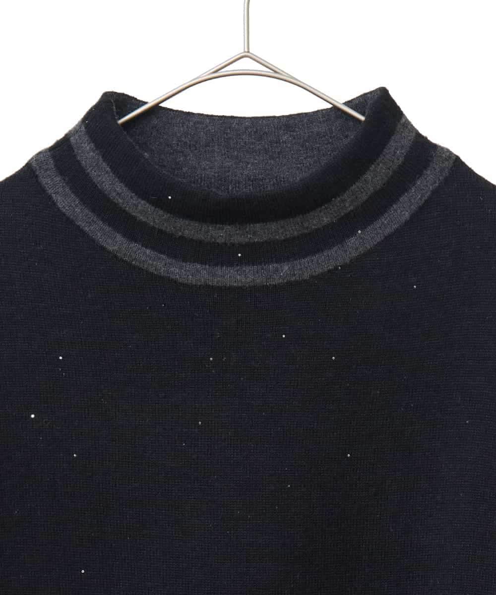 RLFAF67260 HIROKO BIS GRANDE(ヒロコ ビス グランデ) 【大きいサイズ】ボーダーネックスパンコールニットプルオーバー グレー