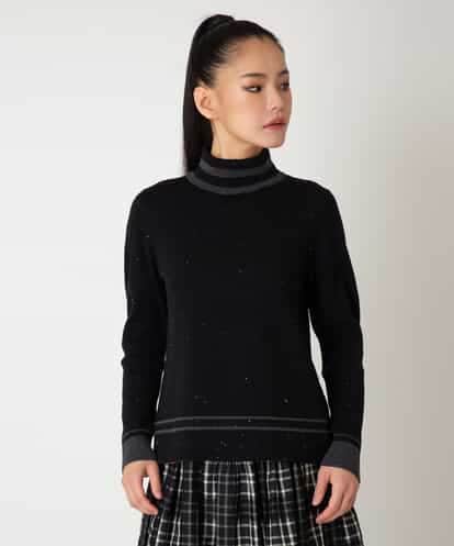 RLFAF67260 HIROKO BIS GRANDE 【大きいサイズ】ボーダーネックスパンコールニットプルオーバー