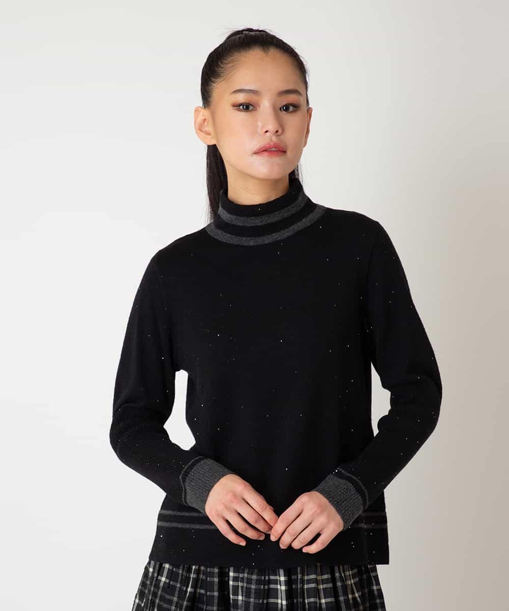 RLFAF67260 HIROKO BIS GRANDE(ヒロコ ビス グランデ) 【大きいサイズ】ボーダーネックスパンコールニットプルオーバー グレー