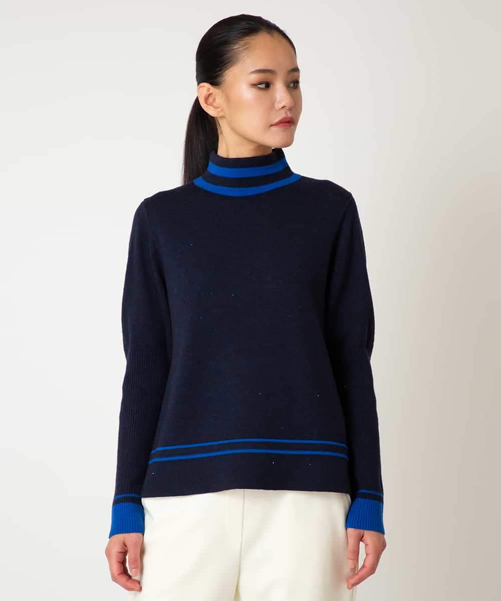 RLFAF67260 HIROKO BIS GRANDE(ヒロコ ビス グランデ) 【大きいサイズ】ボーダーネックスパンコールニットプルオーバー グレー