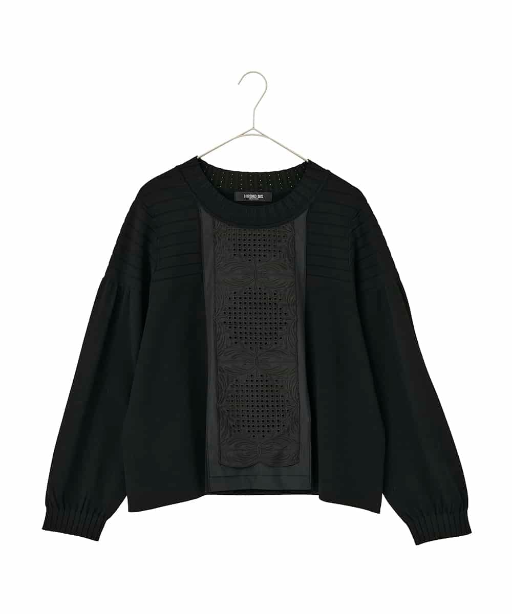 RLFAF71420 HIROKO BIS GRANDE(ヒロコ ビス グランデ) 【大きいサイズ】レースドッキングニットプルオーバー ブラック