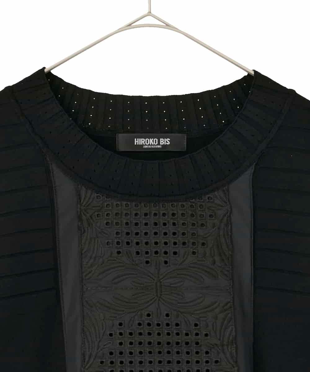 RLFAF71420 HIROKO BIS GRANDE(ヒロコ ビス グランデ) 【大きいサイズ】レースドッキングニットプルオーバー ブラック
