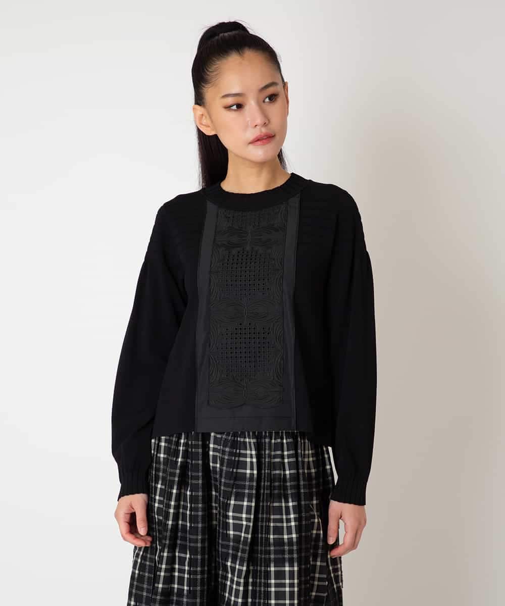 RLFAF71420 HIROKO BIS GRANDE(ヒロコ ビス グランデ) 【大きいサイズ】レースドッキングニットプルオーバー ブラック