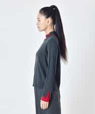RLFAH52290 HIROKO BIS GRANDE(ヒロコ ビス グランデ) 【大きいサイズ/先行予約】配色ステッチウールニットプルオーバー グレ－×レッド