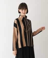 RLFAV02390 HIROKO BIS GRANDE(ヒロコ ビス グランデ) アシンメトリーストライプニットプルオーバー ブラック