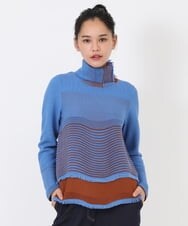 RLFAW23330 HIROKO BIS GRANDE(ヒロコ ビス グランデ) タックウェーブ配色ニットプルオーバー ライトブルー