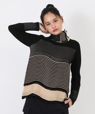 RLFAW23330 HIROKO BIS GRANDE(ヒロコ ビス グランデ) タックウェーブ配色ニットプルオーバー ライトブルー