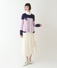 RLFAW30320 HIROKO BIS GRANDE(ヒロコ ビス グランデ) バイカラー刺繍ニットカーディガン ピンク