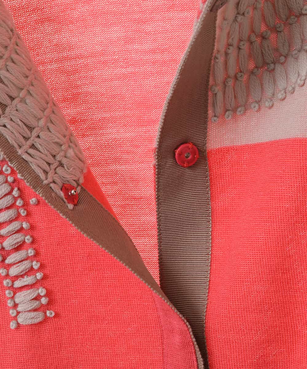 RLFAW30320 HIROKO BIS GRANDE(ヒロコ ビス グランデ) バイカラー刺繍ニットカーディガン ピンク