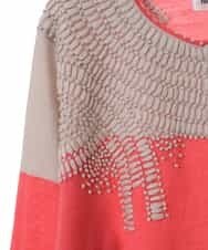RLFAW30320 HIROKO BIS GRANDE(ヒロコ ビス グランデ) バイカラー刺繍ニットカーディガン ピンク
