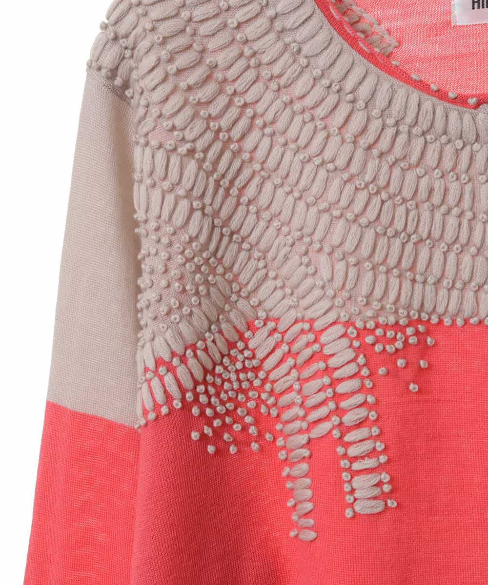RLFAW30320 HIROKO BIS GRANDE(ヒロコ ビス グランデ) バイカラー刺繍ニットカーディガン ピンク