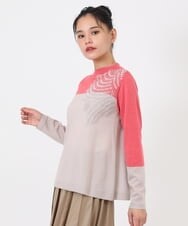 RLFAW31290 HIROKO BIS GRANDE(ヒロコ ビス グランデ) バイカラー刺繍ニットプルオーバー ピンク
