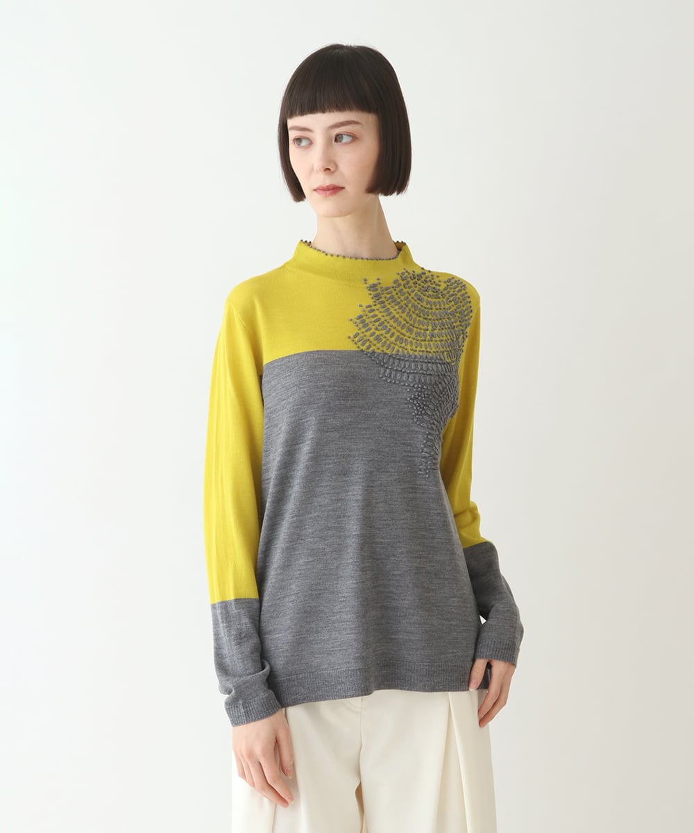 バイカラー刺繍ニットプルオーバー(ニット・セーター) | HIROKO BIS 