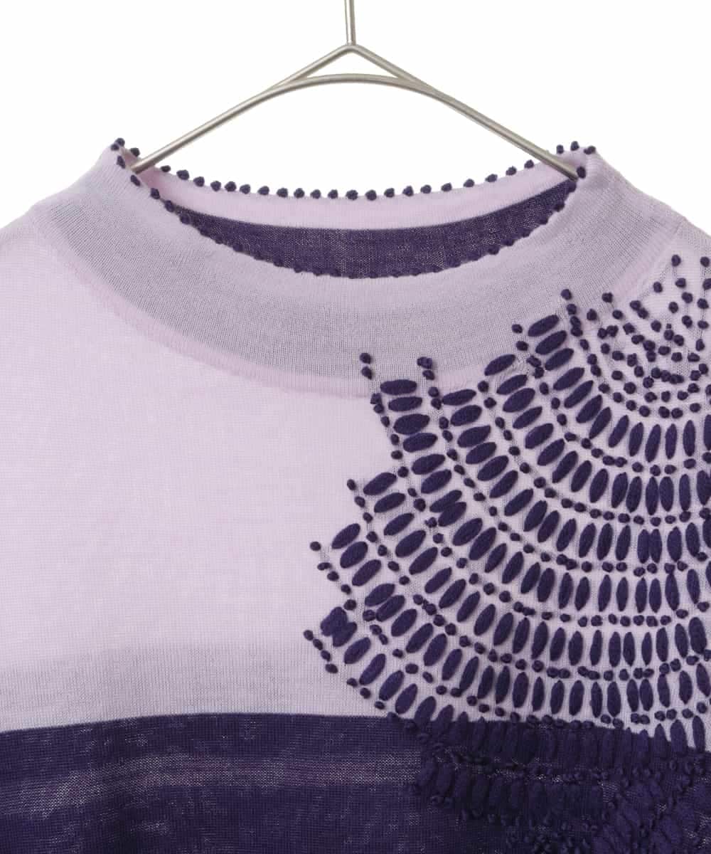 RLFAW31290 HIROKO BIS GRANDE(ヒロコ ビス グランデ) バイカラー刺繍ニットプルオーバー ラベンダー
