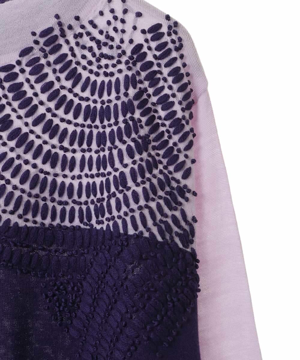 RLFAW31290 HIROKO BIS GRANDE(ヒロコ ビス グランデ) バイカラー刺繍ニットプルオーバー ラベンダー