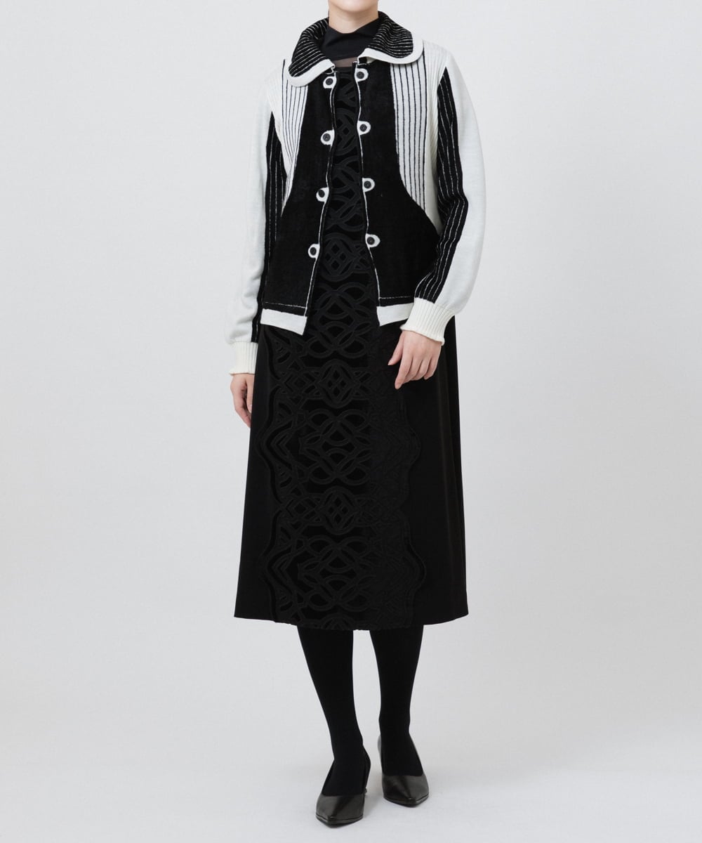 RLFAX15420 HIROKO BIS GRANDE(ヒロコ ビス グランデ) フェザーヤーンジャカードニットカーディガン ブラック