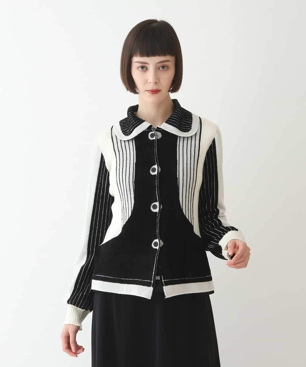 RLFAX15420 HIROKO BIS GRANDE(ヒロコ ビス グランデ) フェザーヤーンジャカードニットカーディガン ブラック