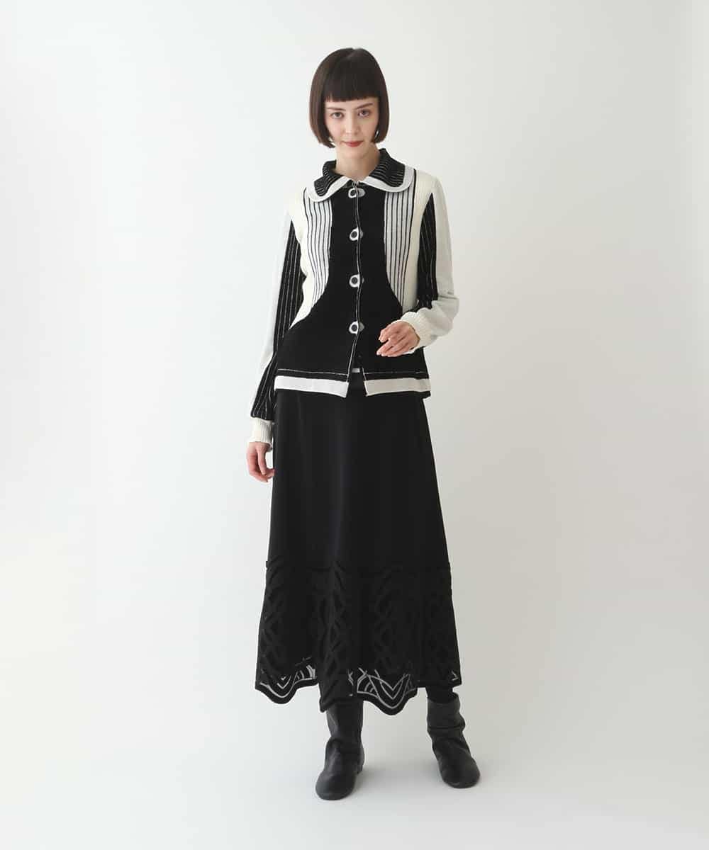 RLFAX15420 HIROKO BIS GRANDE(ヒロコ ビス グランデ) フェザーヤーンジャカードニットカーディガン ブラック