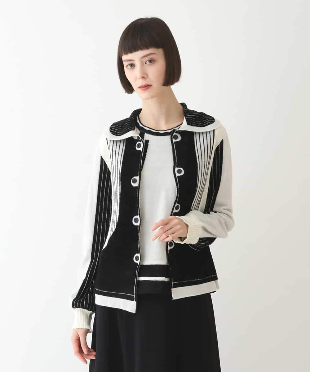 RLFAX15420 HIROKO BIS GRANDE(ヒロコ ビス グランデ) フェザーヤーンジャカードニットカーディガン ブラック