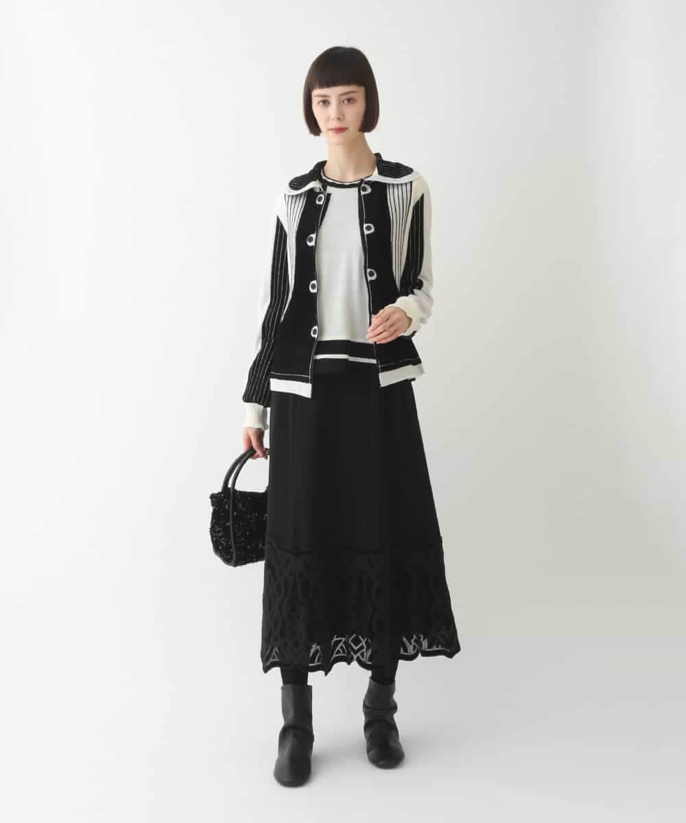 RLFAX15420 HIROKO BIS GRANDE(ヒロコ ビス グランデ) フェザーヤーンジャカードニットカーディガン ブラック