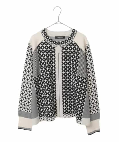 RLFCE80420 HIROKO BIS GRANDE 【大きいサイズ】ジャカード×インターシャ幾何柄ニットカーディガン